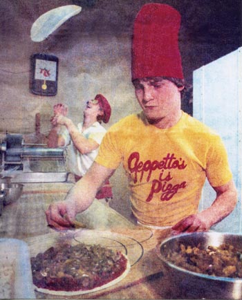 Dave Hoy making pizza at Geppetto's in the 80s.